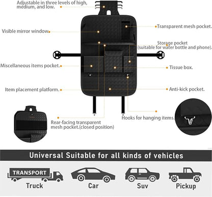 XDV Car Seat Organizers,Multi-functional Back Seat Protectors, Storage Pouches, and Tray Holders (for Cars, Kids, Seat Back and Rear Seats) (Woven Black, 1 Pcs)