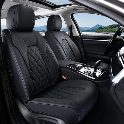 Coverado Car Seat Covers Full Set, 5 Seat Black Seat Cover for Cars, Luxury Faux Leather Waterproof Seat Cover, Front and Back Car Seat Protector, Universal Auto Seat Covers Fit for Most Cars