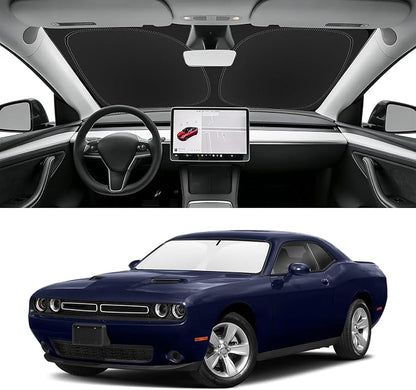 Custom Fit Windshield Sun Shade for Dodge Challenger 2008-2023, Blocks UV & Heat, Front Window Sunshade Accessories, Easy Fold & Store Keep Your Car Cooler