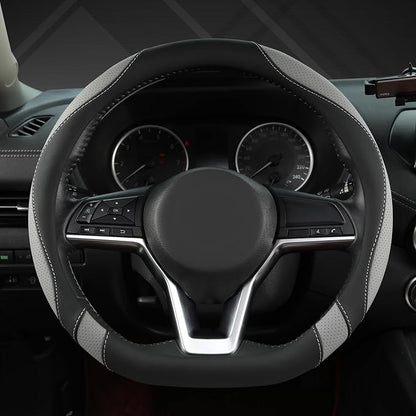 West Llama Flat Bottom Car Steering Wheel Cover for Nissan,D Shaped Steering Wheel Cover for Rogue,Altima,Kicks (Black+Gray-Standard Size)
