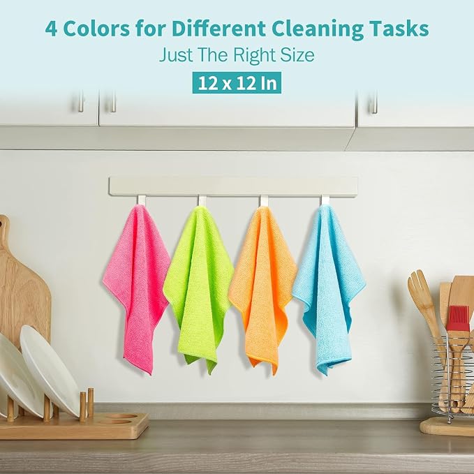 Microfiber Cleaning Cloth, 12 Pack Cleaning Rags, 12" x 12" Microfiber Towel, Lint Free Non-Abrasive Dusting Cloth, Microfiber Towels for Cars Kitchen Garage House Office