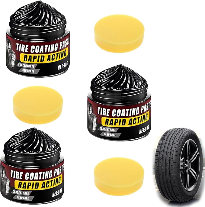 2026 New Tire Coating Paste & Trim Restorer,Car Tire Plastic Trim Renewal Paste with Sponge,Tires Polishing Pastes for Cars, Trucks,Motorcycles,Bring Back the Deep Black Shine (3 Set)