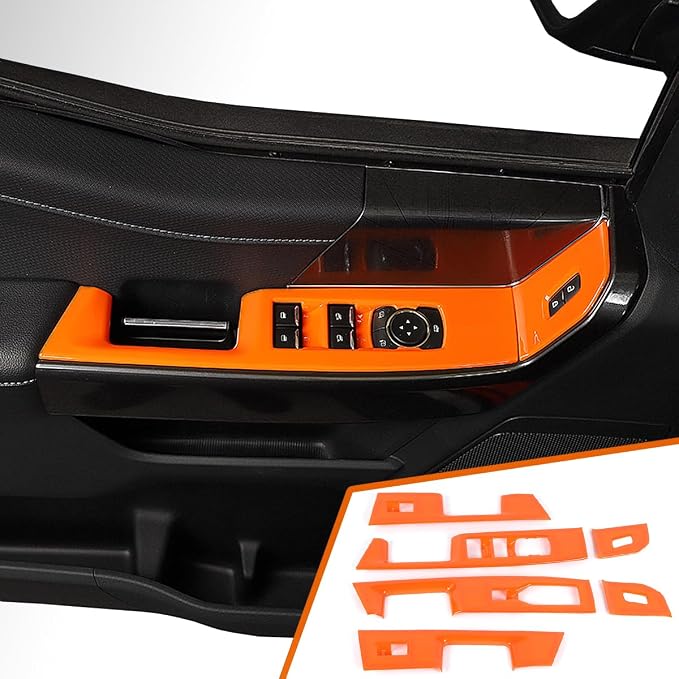 GZXinWei Interior Accessories for Ford F150 2021 2022 2023 2024 2025 2026 Door Window Control Switch Panel Trim Sticker Cover Decor Parts Orange