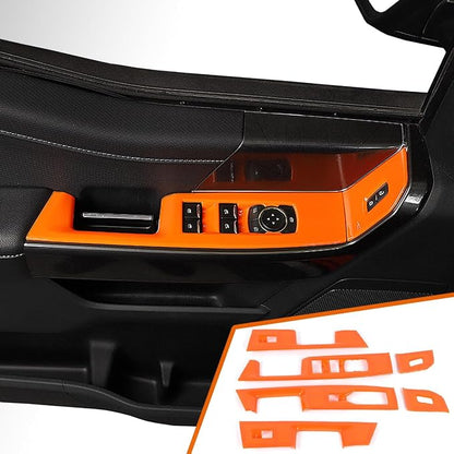 GZXinWei Interior Accessories for Ford F150 2021 2022 2023 2024 2025 2026 Door Window Control Switch Panel Trim Sticker Cover Decor Parts Orange