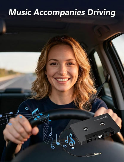 Car Cassette Adapter with USB-C to 3.5mm Audio Adapter, Cassette to AUX Adapter for Car, Compatible with Samsung Galaxy, Google Pixel, Xiaomi, Huawei & USB-C Devices, Stable Audio Connection