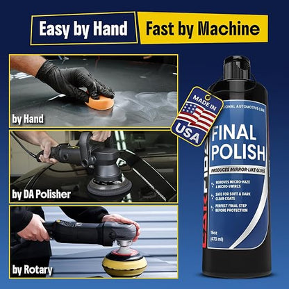 Carfidant Final Polish - Ultra Fine Finishing Polish for Cars - Removes Micro Haze Swirl Marks & Micro Marring - Mirror Gloss Car Polish - Safe for Dark Paint Clear Coat - Pre Wax Ceramic Prep - 16 oz