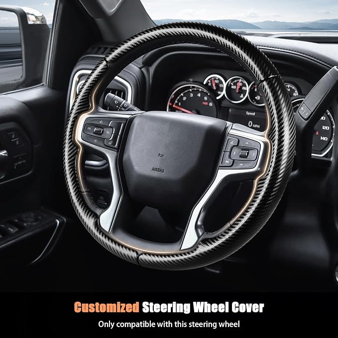 Aimato Customized Steering Wheel Cover for Chevy Silverado 1500 2019-2026/2500 3500 2020-2026/Blazer 2019-2025/Suburban Tahoe 2021-2024,Thin,Anti-Slip,Scratch-Resistant Car Accessory for Chevrolet