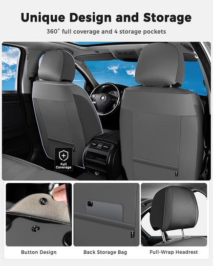 Huidasource Gray Front Seat Covers, Luxury Faux Leather Front Car Seat Covers, Compatible with Airbags Seatbelt Buckles, Perforation, Cooling＆Heating, Universal Fit for Most Cars Vans Trucks SUVs Gray