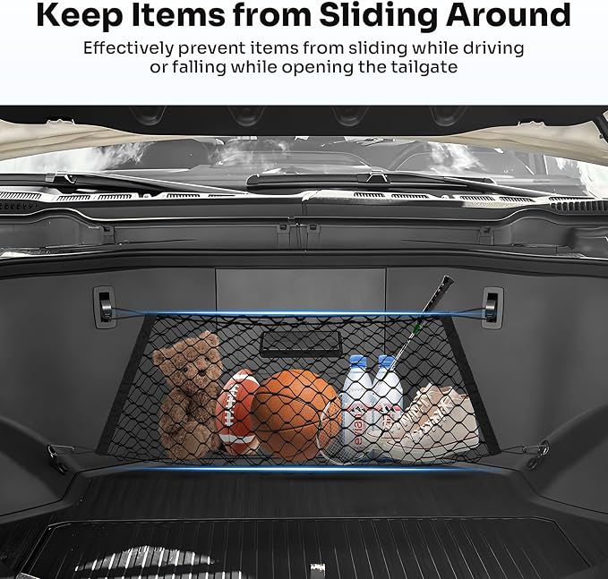 Canvcle Front Trunk Frunk Cargo Net for 2022-2025 2026 Ford F-150 Lightning Accessories Stand Envelope Style Mesh Trunk Net Organizer and Storage Stretchable Adjustable Elastic Nylon Cargo Netting