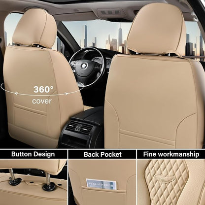Coverado Seat Covers, Car Seat Covers Front Seats, Beige Car Seat Cover, Waterproof Car Seat Covers, Car Seat Cushion, Front Car Seat Covers Leatherette Car Seat Protector Universal Fit Most Cars