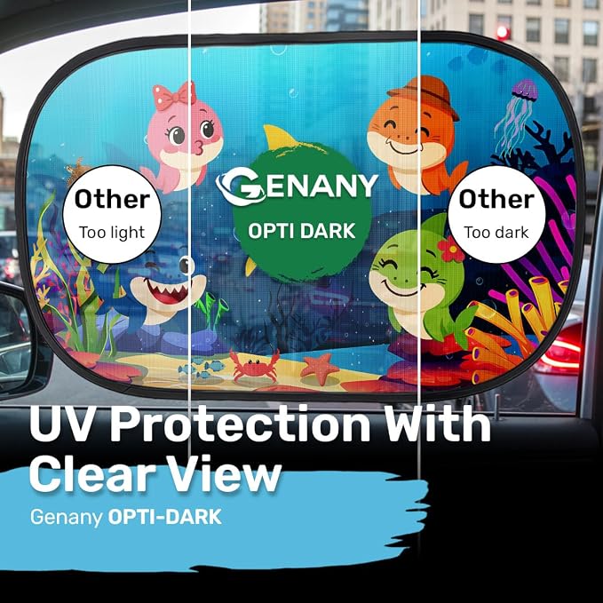 GENANY 2pcs Baby Shark Window Sun Shade for Sedan SUV Truck (21x14 Inches), Sun Shades for Side Window, Accessories for Kids, Baby Window Shades, Summer Car Decor