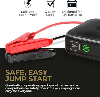 Halo Bolt Ultimate 3 Portable Car Battery Jump Starter | 130 PSI Air Compressor, 55.5Wh USB Power Bank, Large Display, Emergency Floodlight & Charger, Jumps Cars SUVs & Trucks, Inflates Tires — Black
