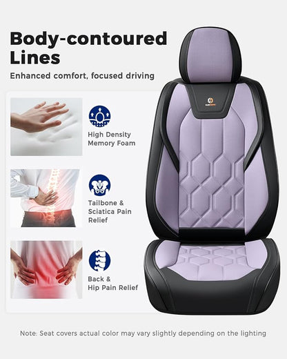 Huidasource Seat Covers Full Set, Universal Fit for Most Cars SUVs Trucks, Full Coverage Leather Seat Cover, Airbag, Cupholder Compatible, Seat Function Retain, Easy Install with Velcro, Black&Purple