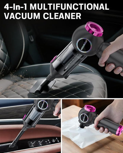 houscly Handheld Car Vacuum Portable Cordless 25000Pa High Power Small Mini Hand Vacuum Rechargeable 4-in-1 Wireless Handheld Vac for Car Office Desktop Home Cleaning Ideal Gifts for Men & Women