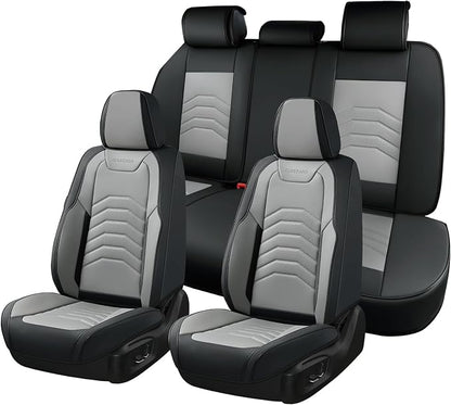 Coverado Car Seat Covers Full Set, Faux Leather Car Seat Covers for Cars, Car Seat Covers Front Seats and Back Car Seat Protector Waterproof, Car Seat Cushion Universal Fit for Most Cars, Black&Gray