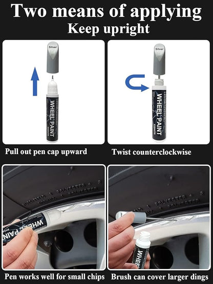 SYOAUTO Silver Rim Touch Up Paint Rim Scratch Repair Pen Wheel Touch Up Paint Car Rim Paint Pen Universal Color Silver Wheel Paint (Silver)