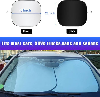 Kewucn 2 PCS Car Windshield Sun Shade, Foldable Sunshade for Car Front Window and Interior Sun Protection, Windshield Shade for Sun Heat and UV Rays, Car Accessories(31''×28", Sliver)