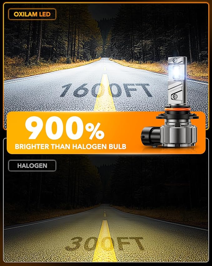 OXILAM 9005 9006 LED Light Bulb - 900% Brighter 6500K Cool White, Anti-Flicker, 60000Hrs Lifespan, HB3 HB4 LED Light Compatible with Cars Trucks SUVs, Pack of 4