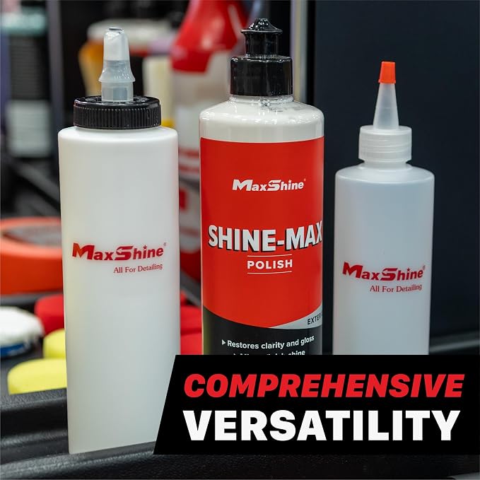 Maxshine 400ml Universal Dispenser Bottle – Self-Cleaning Cap Squeeze Bottle Auto Accessory for Compound, Polish, Wax & Sealant – Chemical-Resistant HDPE, Leak-Proof Easy-Flow Car Detailing (2-Pack)