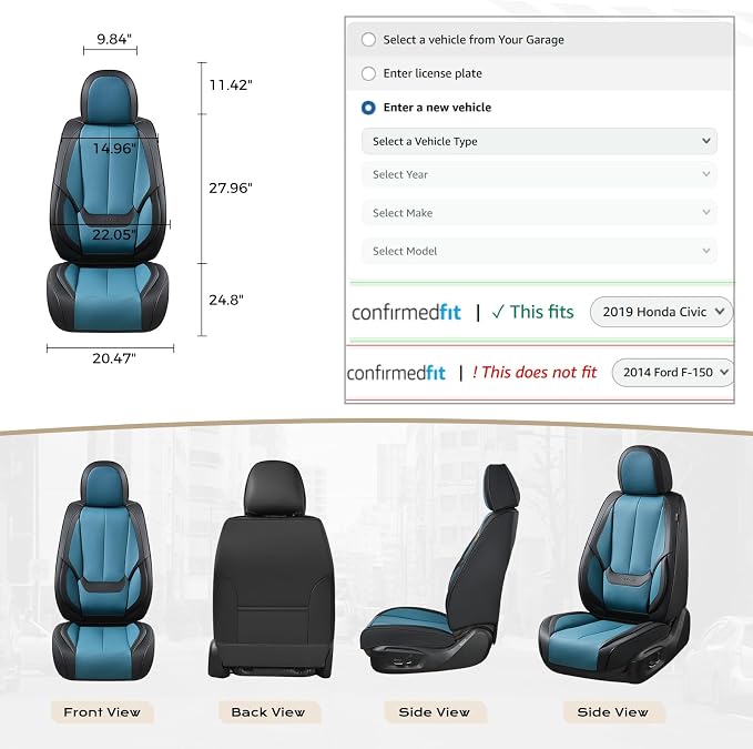 Coverado Seat Covers, Car Seat Covers Front Seats, Car Seat Cover, Car Seat Protector Waterproof, Car Seat Cushion Nappa Leather, Seat Covers Carseat Cover Universal Fit for Most Cars
