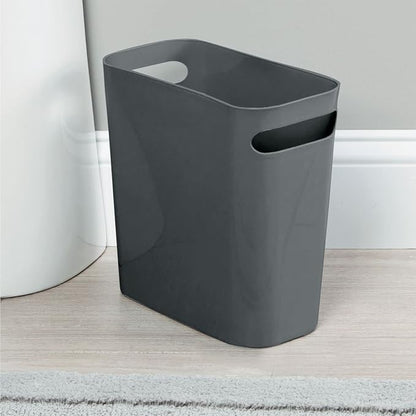 mDesign Plastic Small Trash Can, 1.5 Gallon/5.7-Liter Wastebasket, Narrow Garbage Bin with Handles for Bathroom, Laundry, Home Office - Holds Waste, Recycling, 10" High, Aura Collection, Charcoal Gray