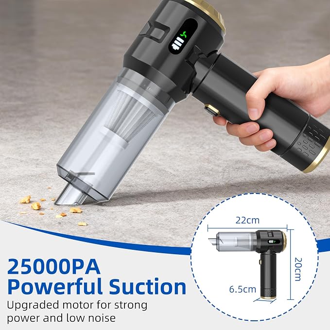 Sycoodeal Handheld Car Vacuum Cleaner, 25000PA Strong Cyclonic Suction Portable Mini Vacuum Cordless with Digital Display Lightweight Handheld for Pet Hair, Car, Home, Office, Kitchen (Gold)