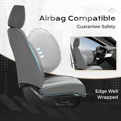 Coverado Car Seat Covers Full Set, Front Seat Covers with Lumbar Support and Back Seat Cover Waterproof Leather Automotive Seat Cover, Universal Car Interior Protectors Cushion for Most Cars