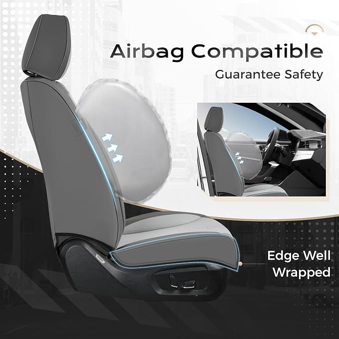 Coverado Car Seat Covers with Lumbar Support, Front Covers for Cars, Universal Automotive Seat Cover, Waterproof, Leather Car Seat Cushion, Interior Seat Protectors for Most Cars
