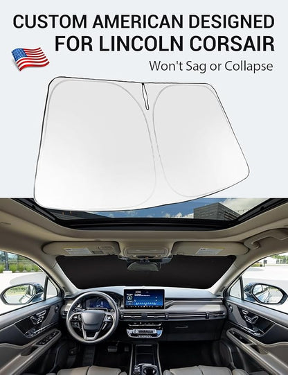 Proadsy Windshield Sun Shade for 2020–2025 2026 Lincoln Corsair Foldable Front Sunshade Protector Sun Visor Blocks UV Rays Keep Car Cooler