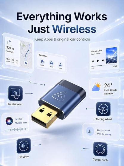 Wireless CarPlay Adapter for Apple Daily Commute, Wired to Wireless | Ultra Mini, Cooling Design, Fast Stable Connection, Easy to Set Up, Bluetooth 3s Reconnect, Maps Music Calls, For iOS 10+