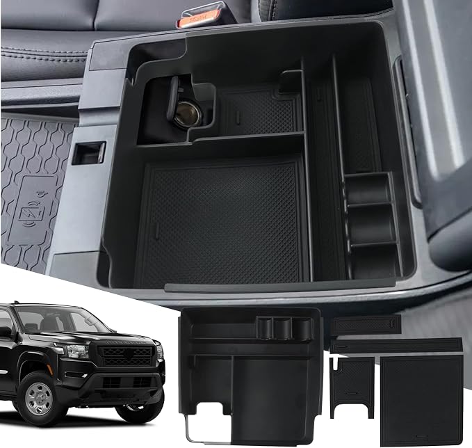 SXCY Console Tray for 2022-2023 Nissan Frontier, Armrest Console Organizer & Storage Box, Black ABS Plastic