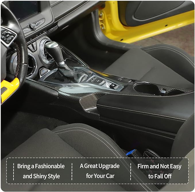 RT-TCZ Carbon Fiber Center Console Gear Shift Panel Trim Cover Cup Holder Frame Interior Decoration Kit Accessories for Chevrolet Camaro 2016-2022