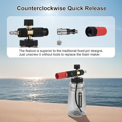Raincovo Foam Cannon Wide Mouth for Pressure Washer, Thick Snow Foam Lance for Car Wash, Adjustable Soap Cannon with 1/4 Inch Quick Connector, Additional 1.1mm Orifice Nozzle