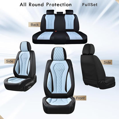 Coverado Auto Seat Covers, Car Seat Covers Full Set, Blue Car Seat Cover, Driver Seat Covers Front Seats Rear Seat Cover, Luxury Car Seat Cushion,Leather Seat Cover Seat Protector Fit for Most Cars