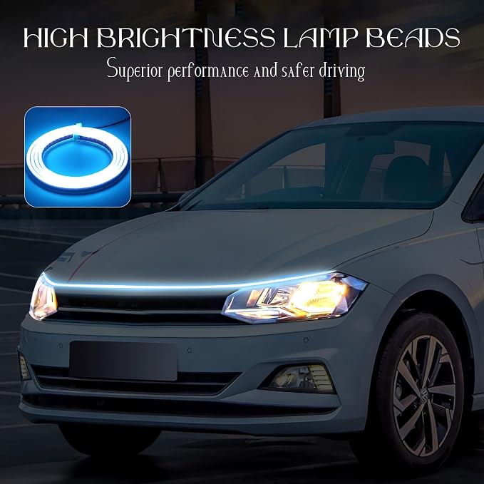 Car Hood Light Strip, 71 Inches Waterproof Flexible LED Strip, Dynamic Scan Start Up Car Daytime Running Lights, Universal Auto Exterior Decor Accessories for Most Vehicles(ice blue, 71 Inches)