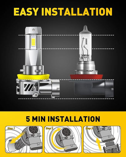 AUXITO H11 H8 H9 LED Bulbs, 80000LM 15X Brighter, 5-Min Plug and Play, 6500K Daylight, 60000H Lifespan, Error-Free, Pack of 2