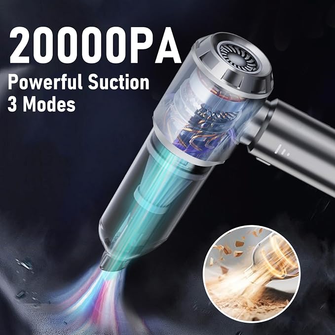 houscly Car Vacuum Portable Cordless 20000PA High Power 4-in-1 Compressed Air Duster & Air Blower & Pump Hand Held Vacuum with Brushless Motor for Car, Home, Office,Camping Ideal Gifts for Men & Women