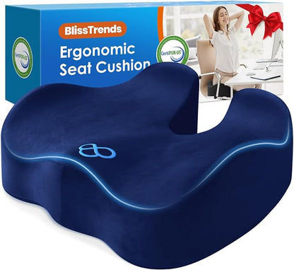 BlissTrends Seat Cushion,Thick Memory Foam Cushions for Office Chair, Car Seat, Airplane, Relieving Pressure Tailbone Sciatica Back Pain for Long Sitting Office Workers, Car Drivers 4.7in Thick Blue