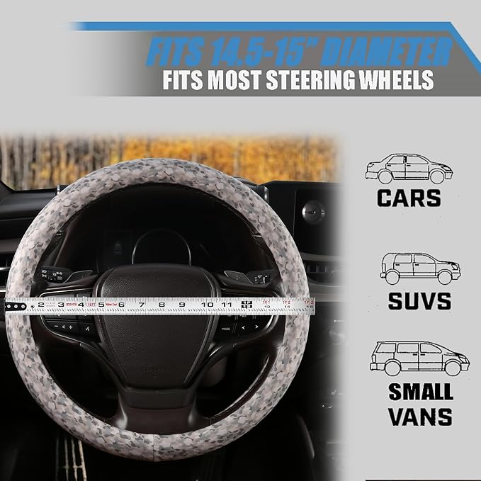 Camo Print Steering Wheel Cover with Silicone Inner Ring, Non-Toxic, Odorless Silicone Leather with Non-Fading Pattern for Men Women, Universal 14.5 to 15 Inch (Camo Print)