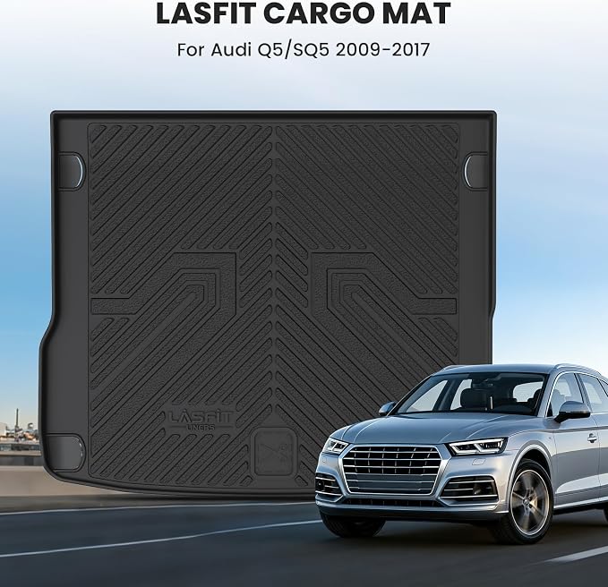 LASFIT Cargo Mat for Audi Q5/SQ5 2009-2017, Custom Fit All-Weather TPE Trunk Mat for Audi Accessories, Waterproof, Easy to Clean, Black