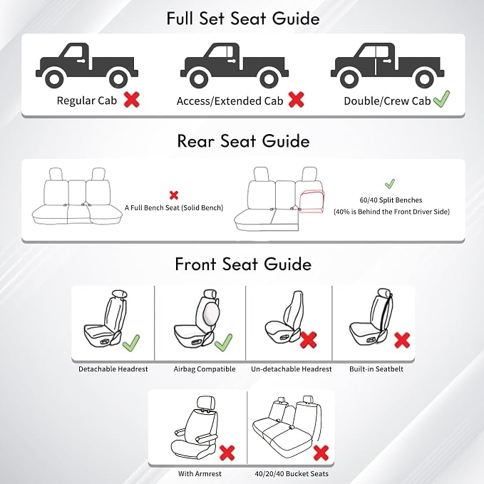 Huidasource Tacoma Seat Covers Full Set, Full Coverage Leather Truck Seat Cushion Cover Custom Fit for 2005-2015 Double & Crew Cab 2nd Gen Toyota Tacoma Base Prerunner SR5 Limited(Full Set/Black)