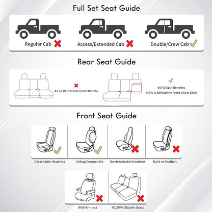 Huidasource Tacoma Seat Covers Full Set, Full Coverage Leather Truck Seat Cushion Cover Custom Fit for 2005-2015 Double & Crew Cab 2nd Gen Toyota Tacoma Base Prerunner SR5 Limited(Full Set/Black)