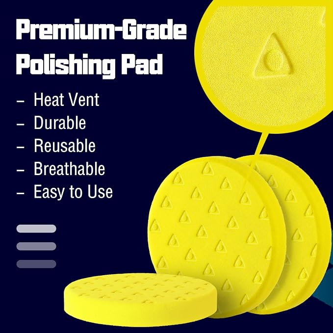5.5IN Buffing Pads, Polishing Pad 3 Pcs 5.5 INCH Yellow Medium Cut Pad, High-Density Foam Buffing Pads for Car Boat Buffer Compounding, Polishing and Waxing