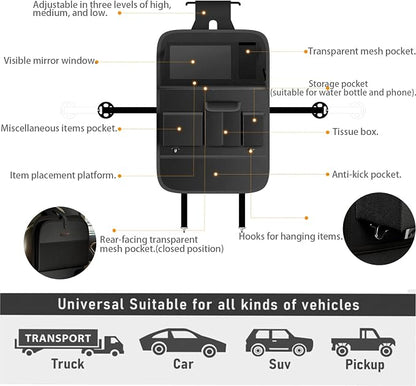 XDV Car Seat Organizers,Multi-functional Back Seat Protectors, Storage Pouches, and Tray Holders (for Cars, Kids, Seat Back and Rear Seats) (Plain Black, 1 Pcs)