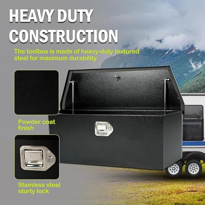 35 Inch Trailer Tongue Tool Box, Steel Storage Truck Tool Box, 35" x 11.8" x 11.8" Tool Chest Organizer w/Lock and Keys For Pickup,Truck Bed, RV, Trailer,Heavy Duty Waterproof Black Toolbox