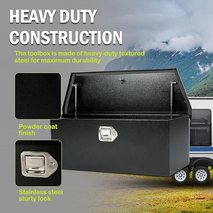 35 Inch Trailer Tongue Tool Box, Steel Storage Truck Tool Box, 35" x 11.8" x 11.8" Tool Chest Organizer w/Lock and Keys For Pickup,Truck Bed, RV, Trailer,Heavy Duty Waterproof Black Toolbox