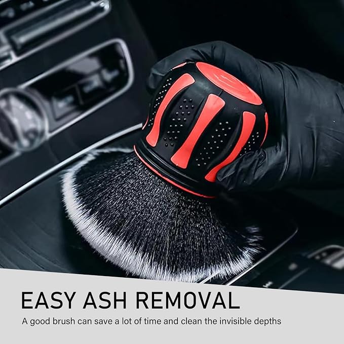 Car Cleaning Brush, Air Conditioning Vent Seat Gap Detail Dust Removal Brush with Storage Rack, Multi-Function Ball Soft Brush with Non-Slip Handle, for Most Cars Trucks Home (Red)