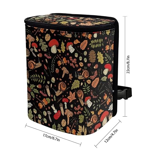 Trash Can for Car Leakproof Garbage with Lid and Zipper Boho Cottagecore Mushroom Snail Ferns Trash Bin Hanging Back of Seat Auto Interior Accessories Universal Fit Most Truck SUV Van