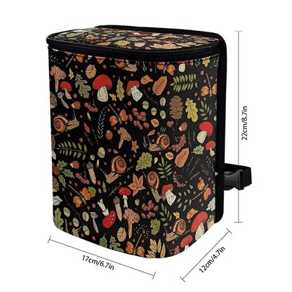 Trash Can for Car Leakproof Garbage with Lid and Zipper Boho Cottagecore Mushroom Snail Ferns Trash Bin Hanging Back of Seat Auto Interior Accessories Universal Fit Most Truck SUV Van