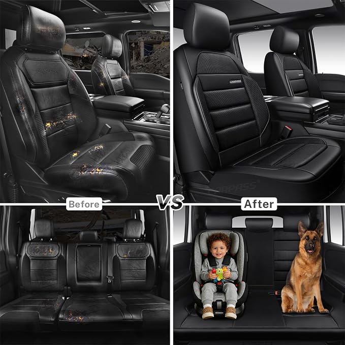 CAR PASS Memory Foam Seat Covers Full Sets, Airy Cool Mesh Thick Car Seat Covers, Leather Car Seat Covers 5 Seats Airbag Compatible, Universal Automotive Comfort for Most Cars, Trucks, SUV, Black